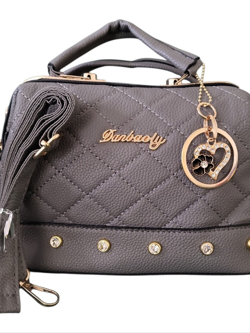 Quilted Top-Handle Bag in Gray